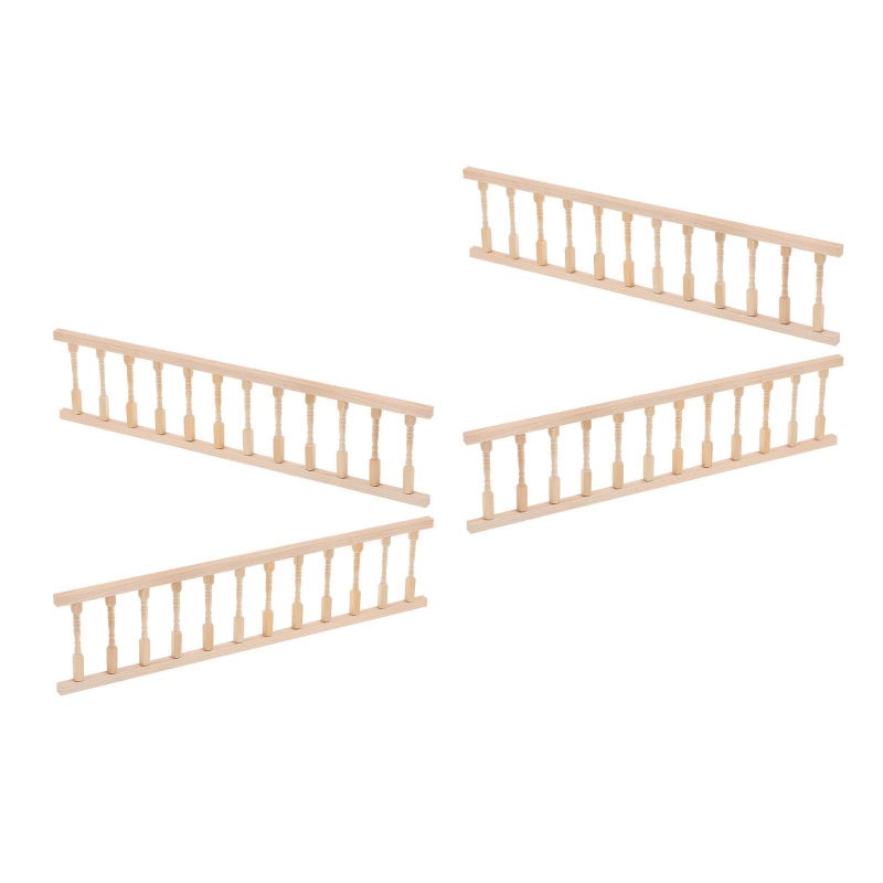 Veemoon 4 Pcs Doll House Handrail Wooden Mini Handrail Tiny Handrail Dollhouse Accessories Pretend Dollhouse Fence Decor House Mini Fence for Miniature Props - Image 1